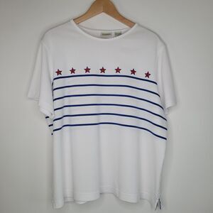 Vtg ELEMENTS Stars and Stripes T-Shirt Size 20 / 22 W 4th of July USA Embroidery